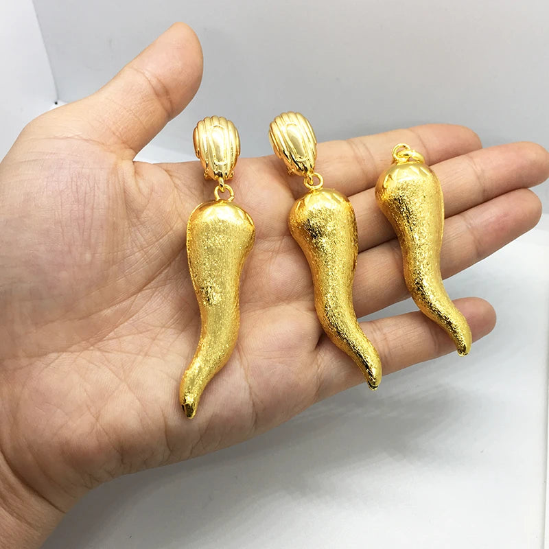 Brazilian 24K Gold Plated Jewelry Set | Chili Earrings & Pendant