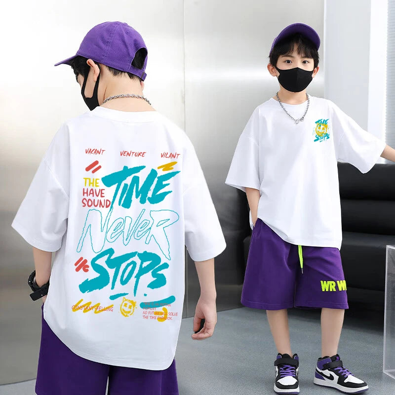 2025 Korean Kids Hip Hop T-Shirts | Boys Loose Cotton Short Sleeve Tees