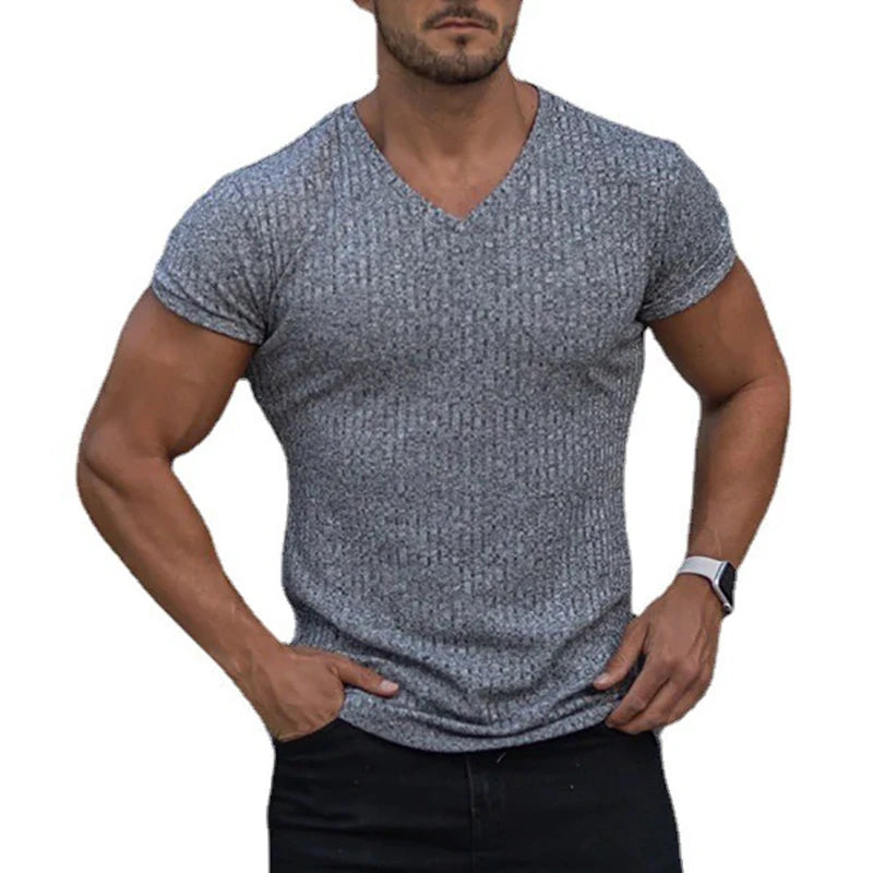 Men’s V-Neck Short Sleeve Slim Fit Sports T-Shirt