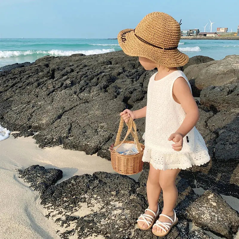 2025 Korean Kids Summer Set | Cotton Halter Vest & Denim Shorts