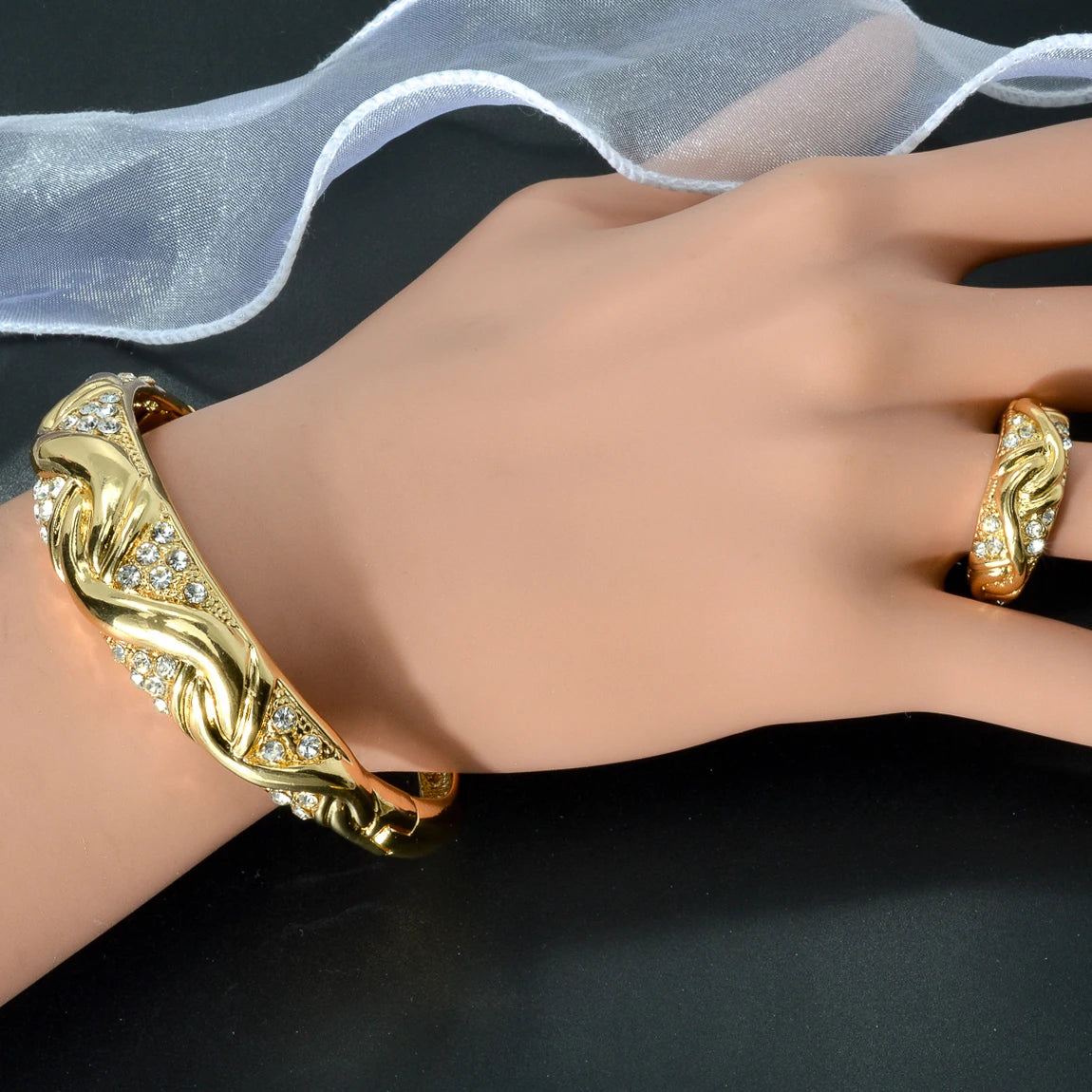 ZeaDear 4pcs Jewelry Set | S-Shape Necklace, Bangle & Rings