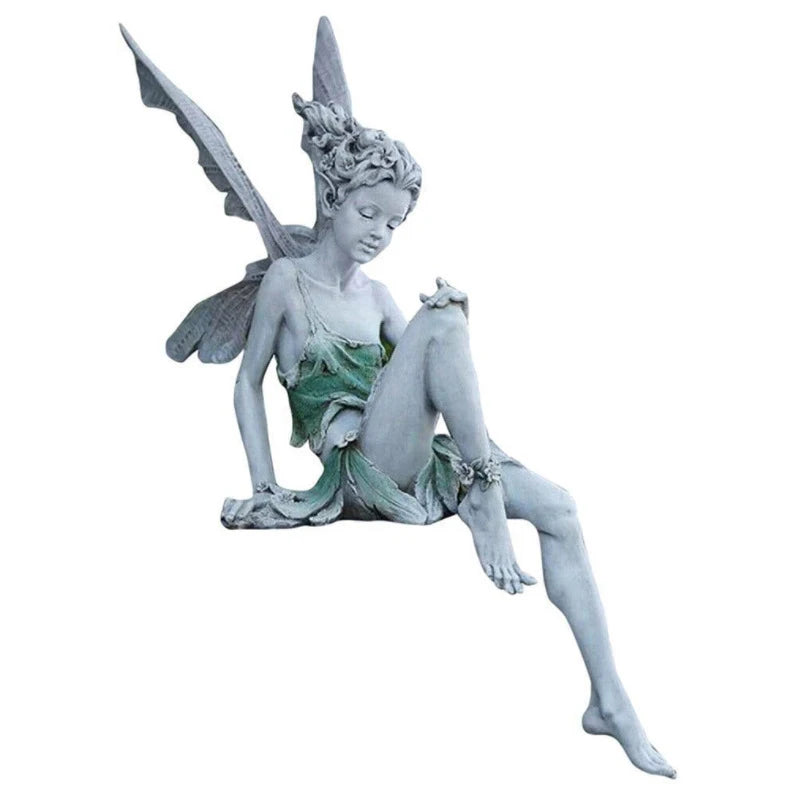 Flower Fairy Resin Statue Decoration Outdoor Garden Angel Girl Sitting Figurines Sculpture Craft Landscaping Yard Art Ornament
