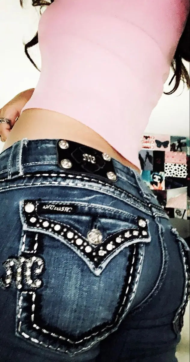 Gothic Diamond Embroidered Flared Jeans | Women’s Y2K