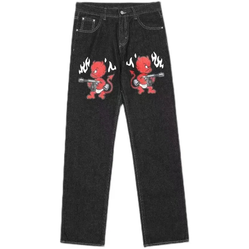 Gothic Diamond Embroidered Flared Jeans | Women’s Y2K