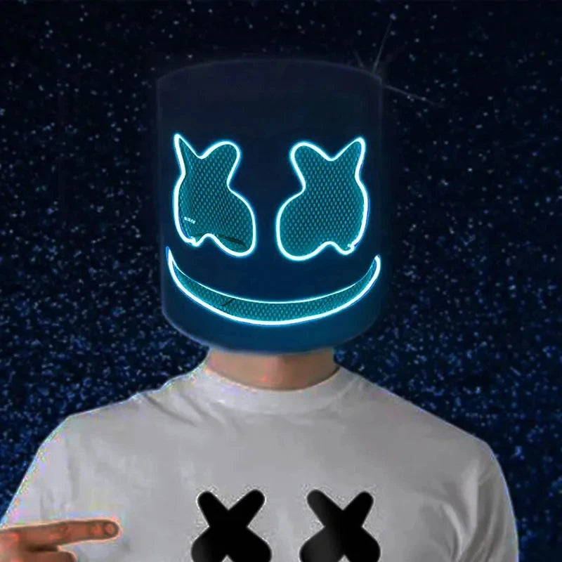 Full Face LED Neon Mask | Light-Up Marshmallow DJ Cosplay Mask