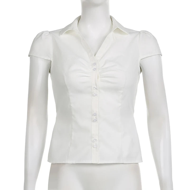 Vintage White Crop Top | CIBBAR Y2K Korean Streetwear