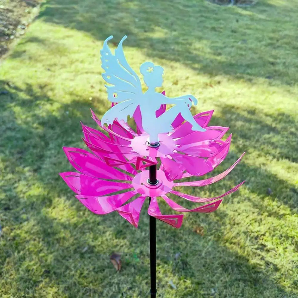 Crafts Rotating Garden Flower Fairy Sculpture Iron Art Detachable Wind Spinner Creative Metal Windmill Lawn