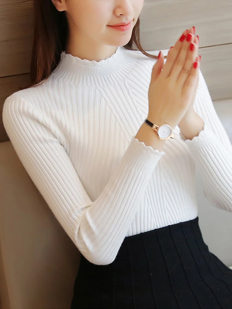 Women’s Mock Neck Ruffle Sweater | Autumn Winter 2025