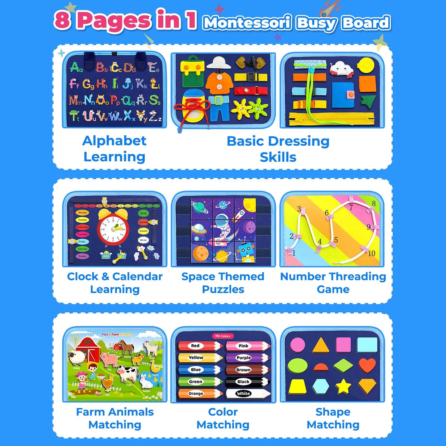 Busy Board Montessori Sensory Toy | Educational Toddler Travel Activity