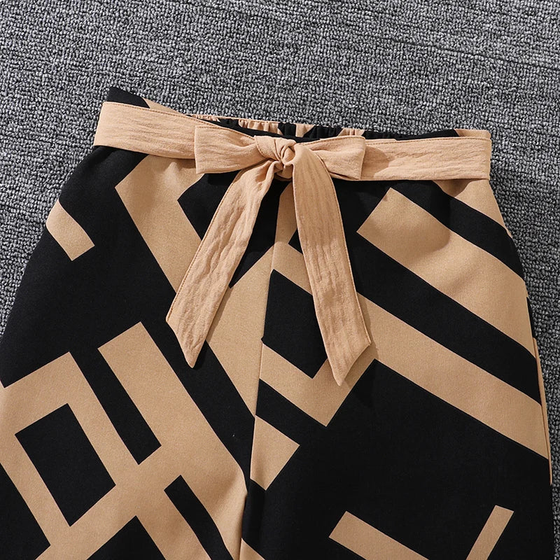 Girls’ Khaki Off-Shoulder Top & Stripe Pants Set | Summer Resort Style
