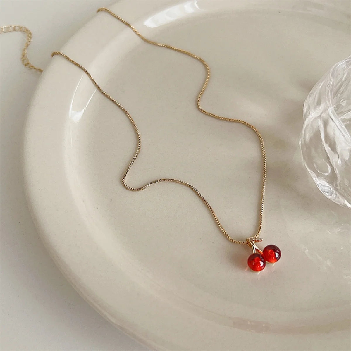 2PCS Women’s Jewelry Set | Red Cherry Pendant Necklace & Earrings