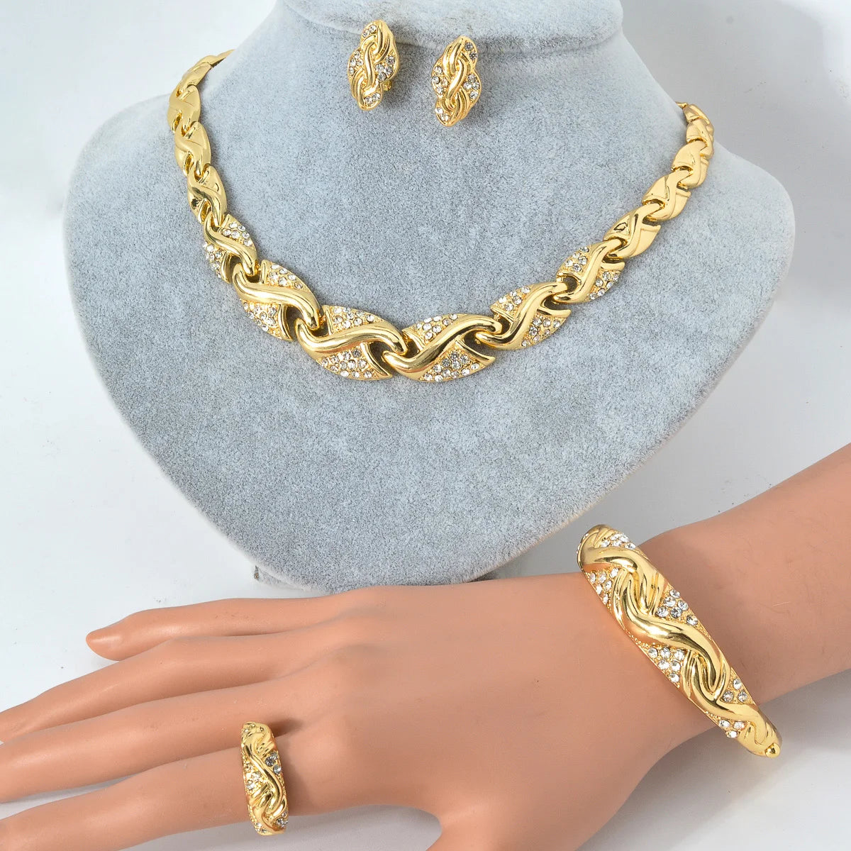 ZeaDear 4pcs Jewelry Set | S-Shape Necklace, Bangle & Rings