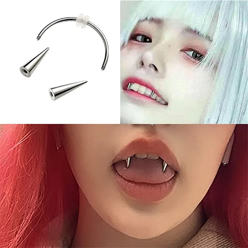 Vampire Teeth Lip Hoop Grillz | Rusty Stainless Steel Piercing Prop