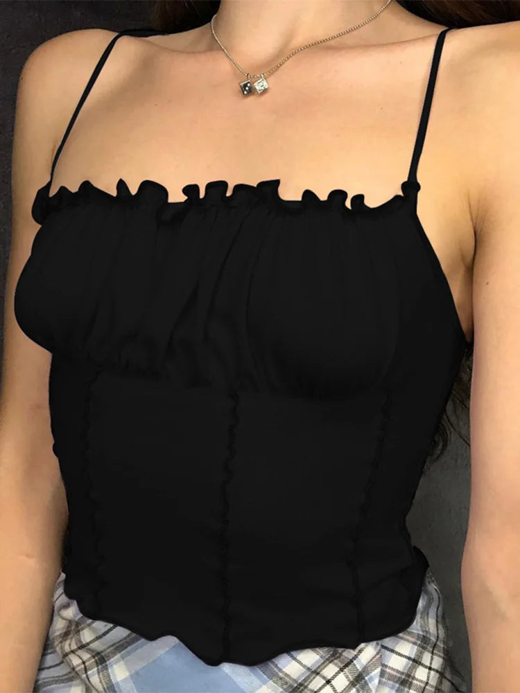 Women’s Ruffled Ruched Crop Top | Summer Sleeveless Tank
