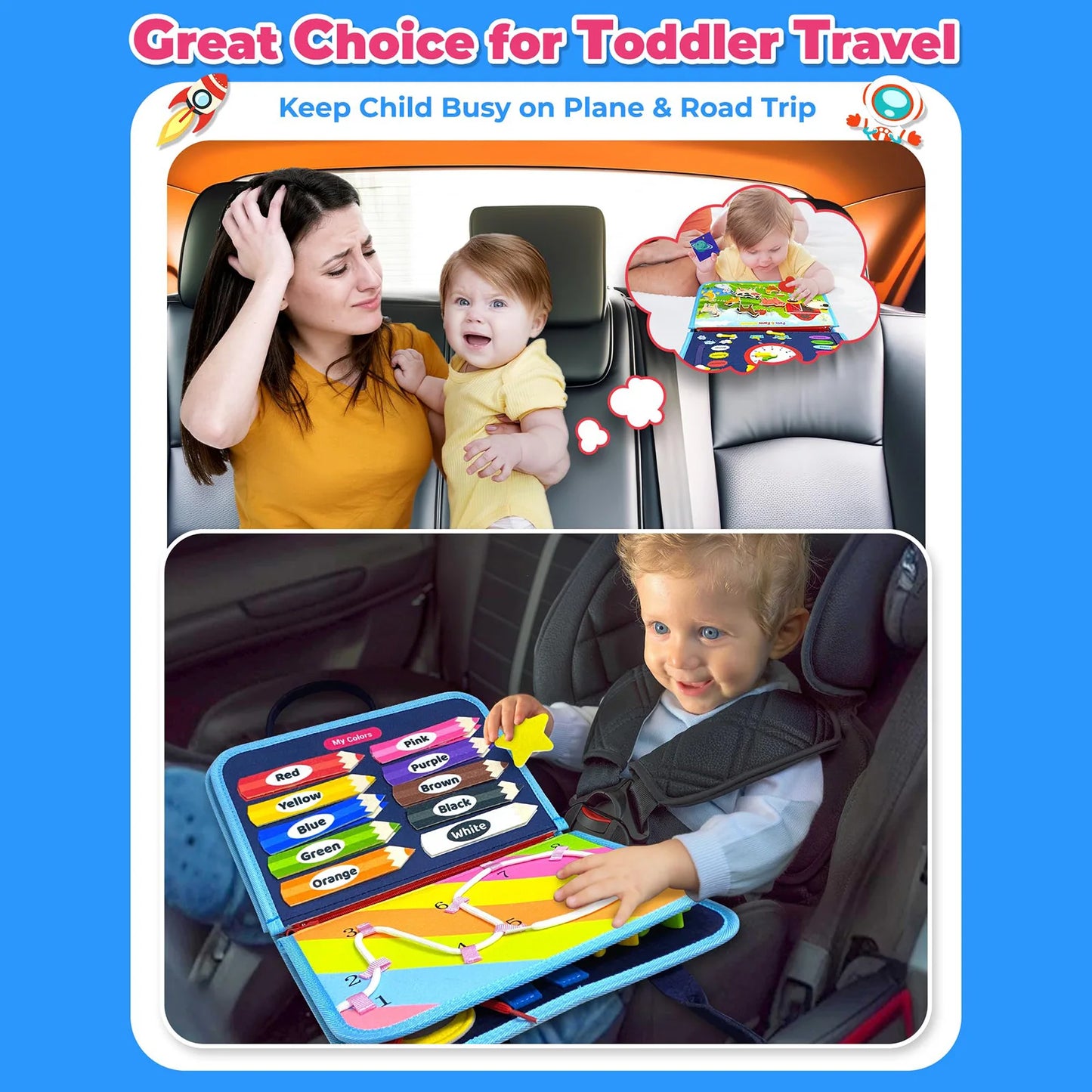Busy Board Montessori Sensory Toy | Educational Toddler Travel Activity