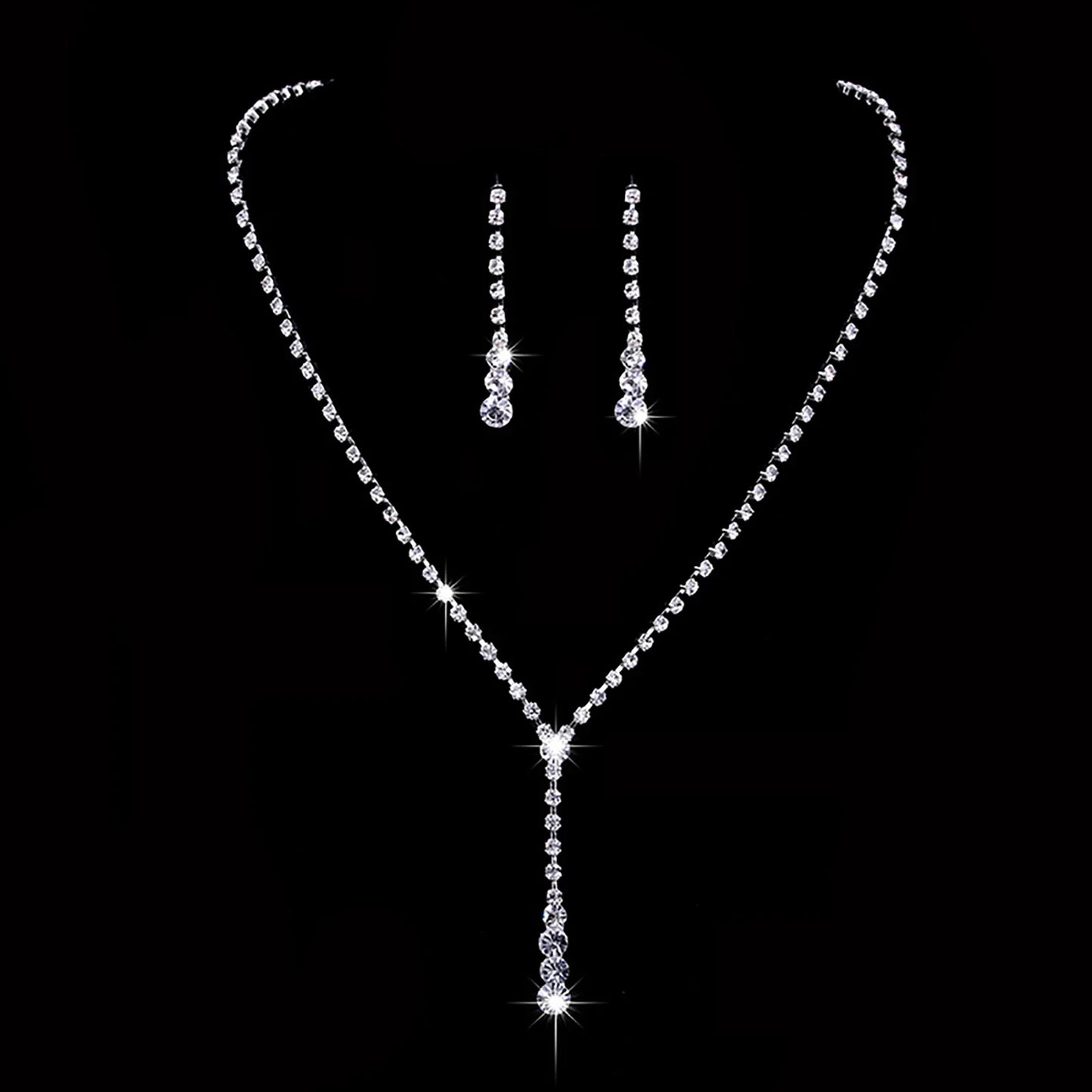 Women’s Fashion Necklace & Earrings Set | Rhinestone Bridal Jewelry