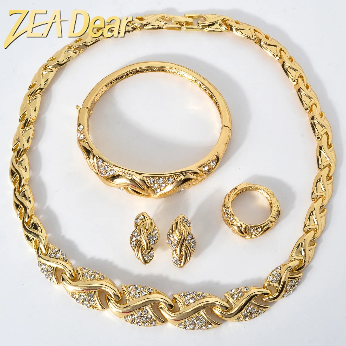 ZeaDear 4pcs Jewelry Set | S-Shape Necklace, Bangle & Rings