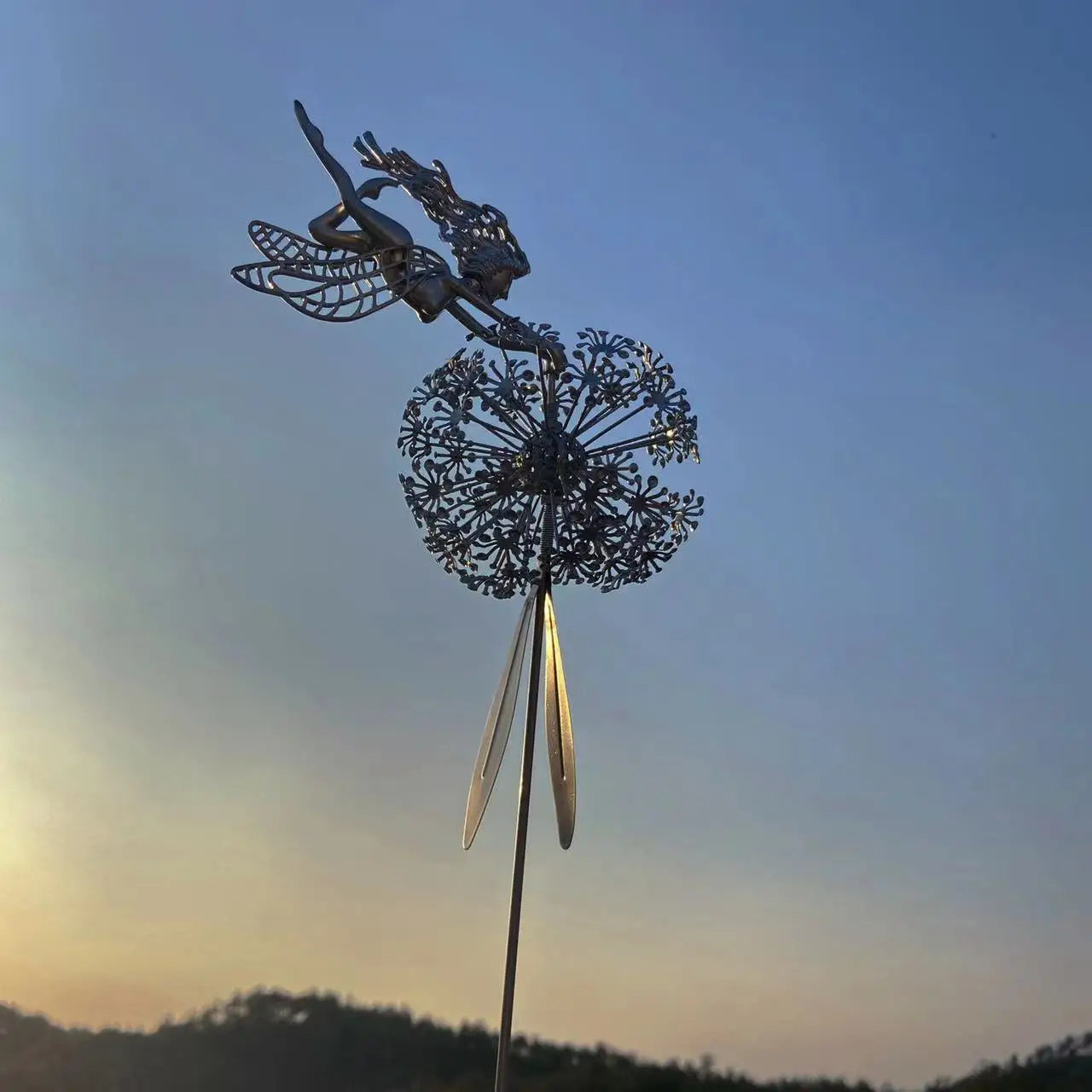 Metal Fairy Wings Garden Statues, Garden Accessories, Dandelions, Metal Elf, Decoration, Lawn, Landscape Sculpture