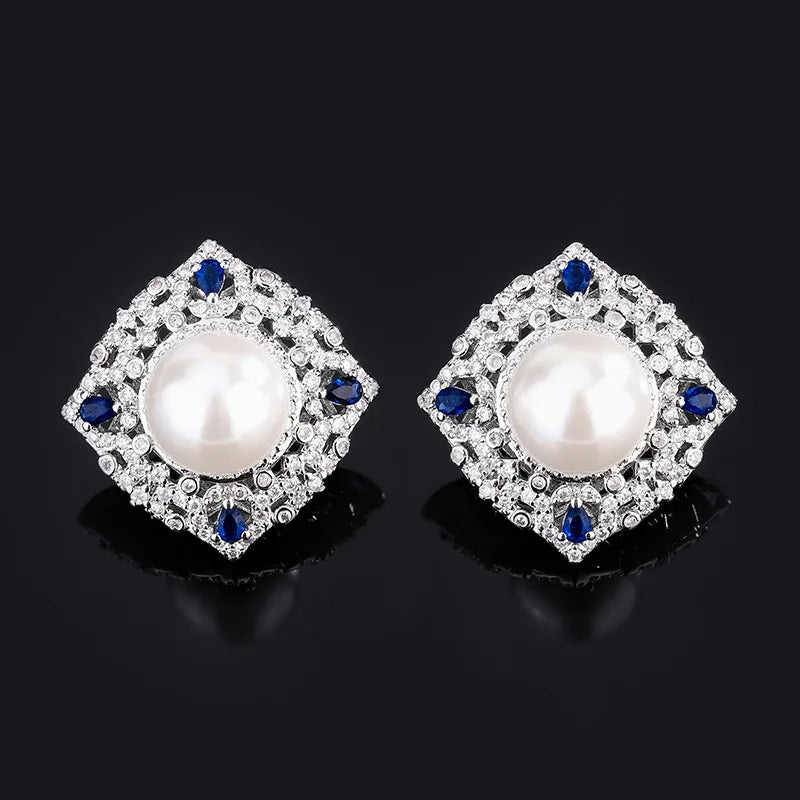 S925 Silver & 18K Gold Platinum Pearl Jewelry Set | Korean Sapphire