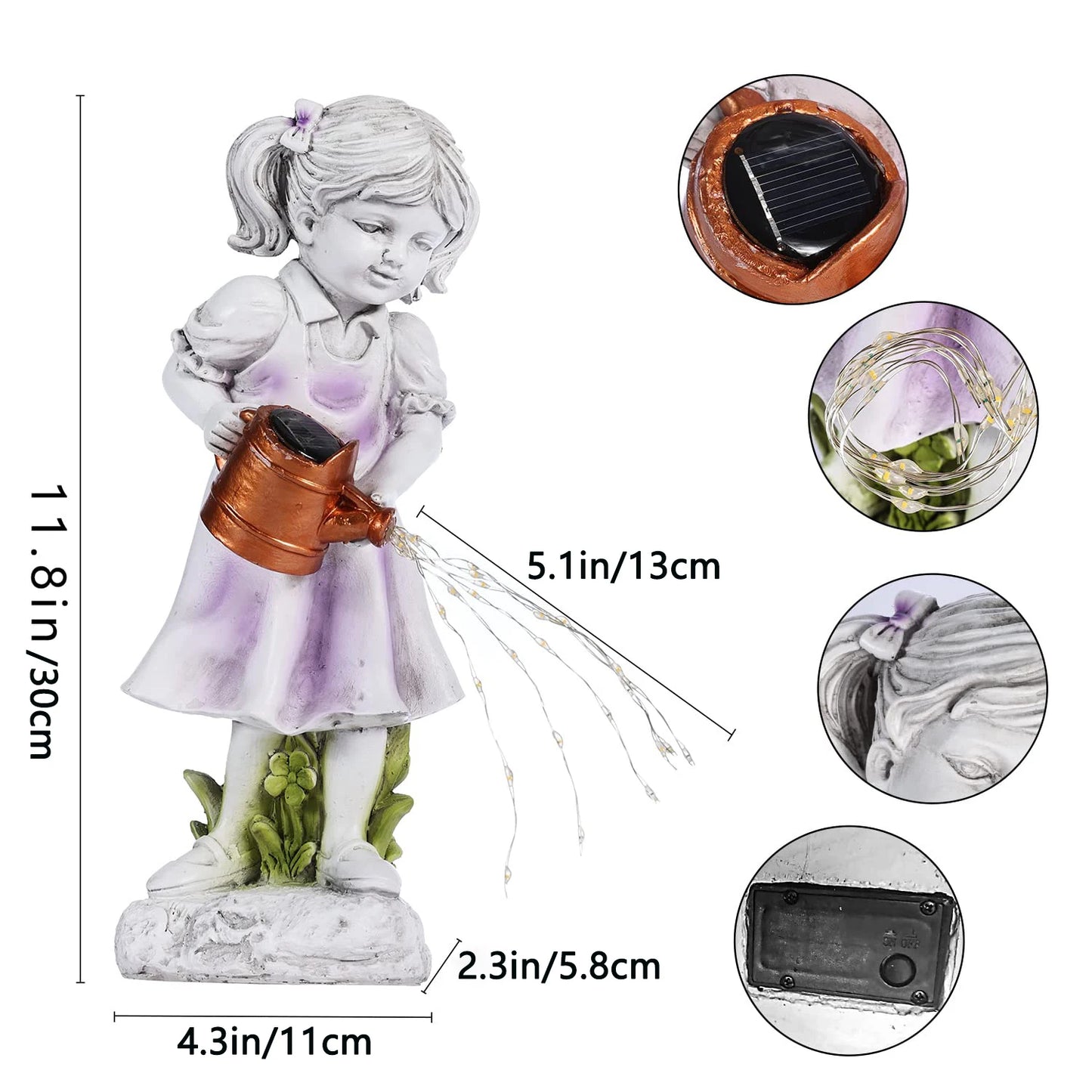 Fairy Garden Statues Girl Holding Kettle Outdoor Waterproof Resin Angel Figurines Ornament Yard Art For Patio Balcony Decor Gift