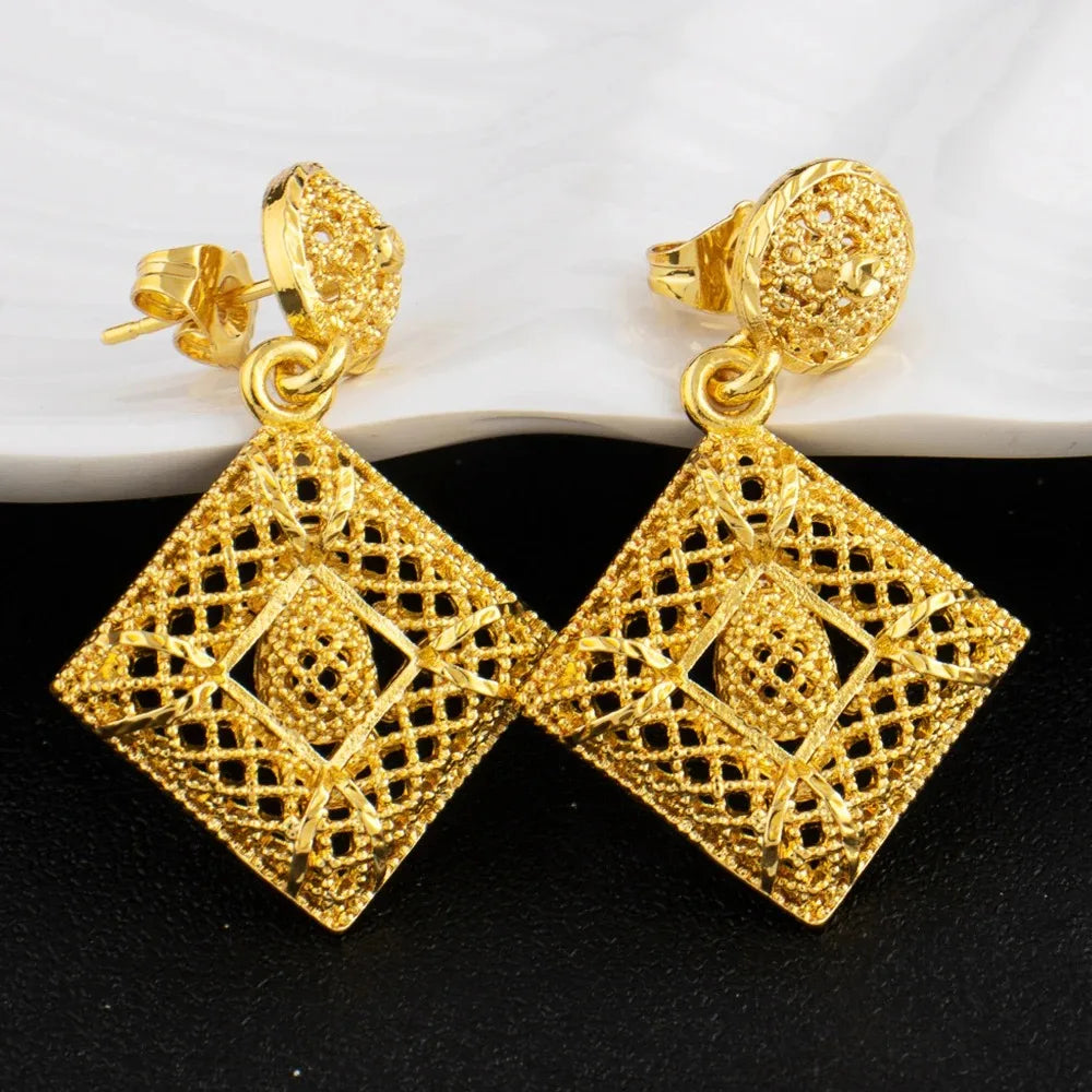 Luxury 18K Gold Plated Jewelry Set | Italian Bride Necklace & Earrings