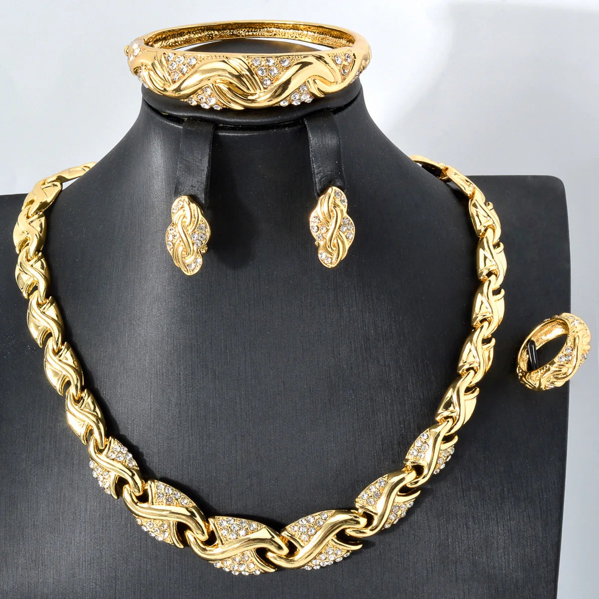ZeaDear 4pcs Jewelry Set | S-Shape Necklace, Bangle & Rings