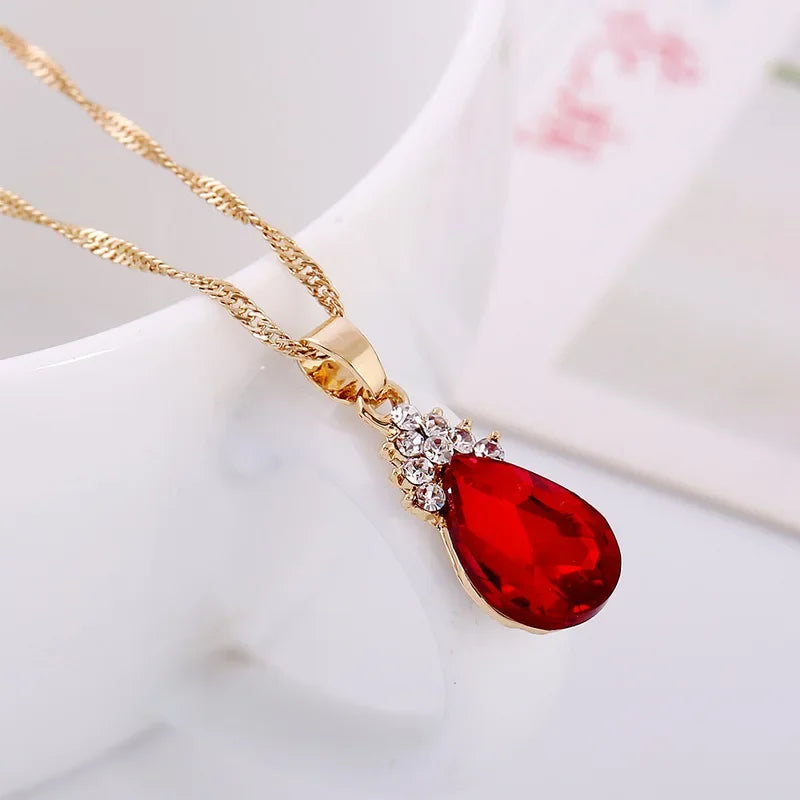 3pcs Gold Jewelry Set | Crystal Bridal Necklace & Earrings Set