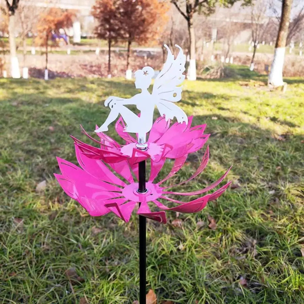 Crafts Rotating Garden Flower Fairy Sculpture Iron Art Detachable Wind Spinner Creative Metal Windmill Lawn