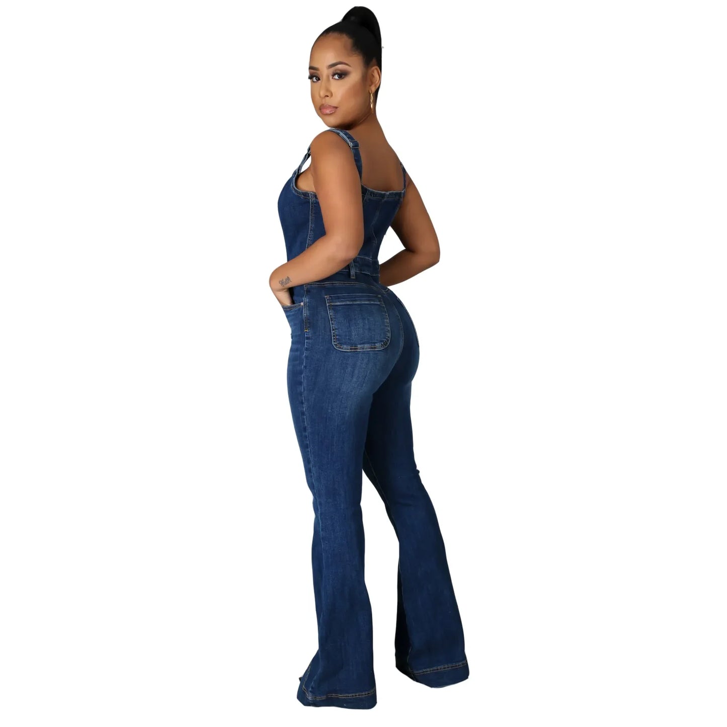 Women’s Casual Denim Bib Jumpsuit Wide Leg Pants