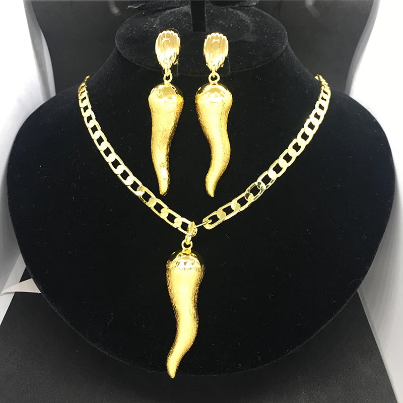Brazilian 24K Gold Plated Jewelry Set | Chili Earrings & Pendant