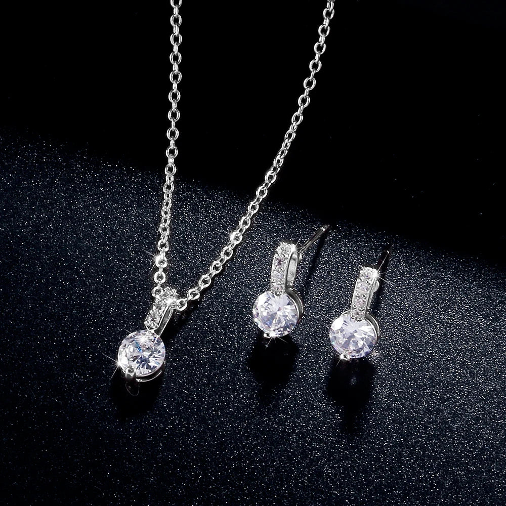 Elegant Bridal Jewelry Set | Clear Crystal Zirconia Necklace & Earrings