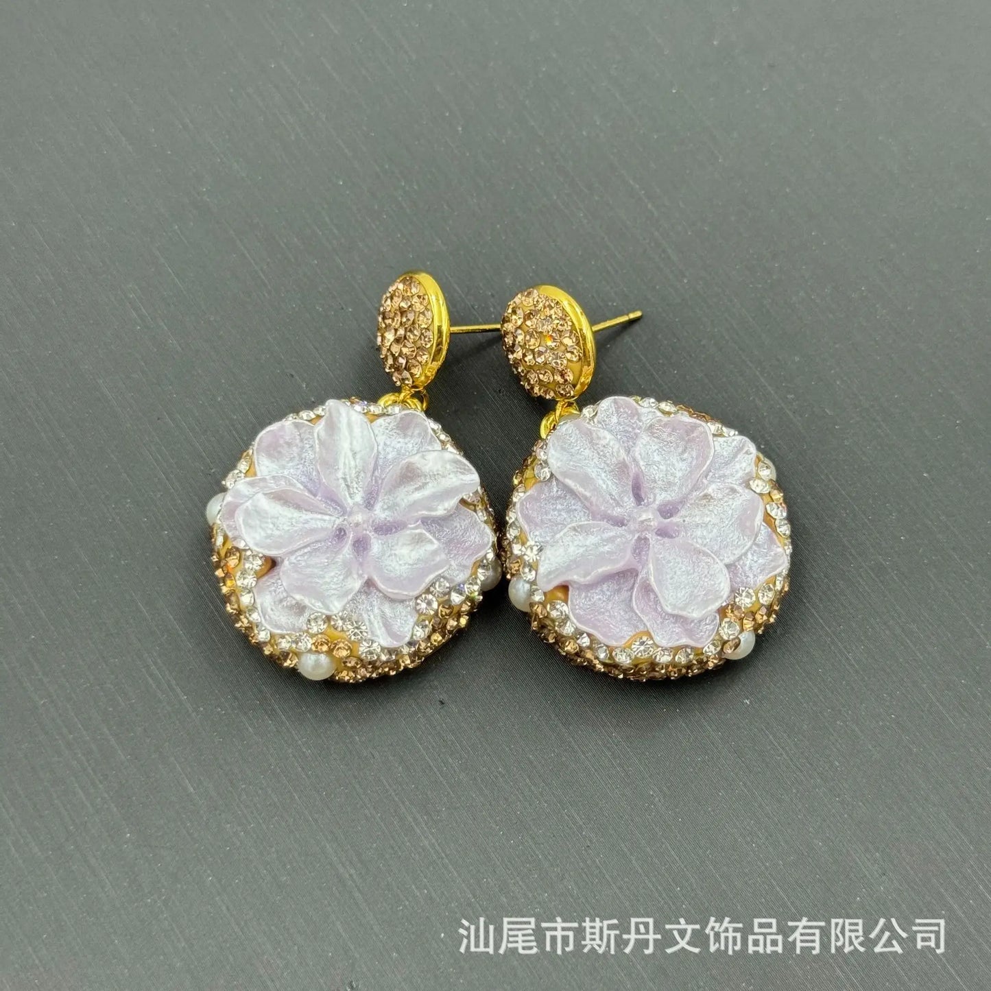 Handmade Rose Inlaid Jewelry Set | Crystal Necklace, Earrings & Rings