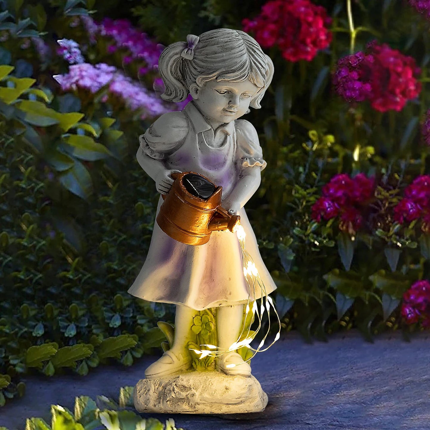Fairy Garden Statues Girl Holding Kettle Outdoor Waterproof Resin Angel Figurines Ornament Yard Art For Patio Balcony Decor Gift
