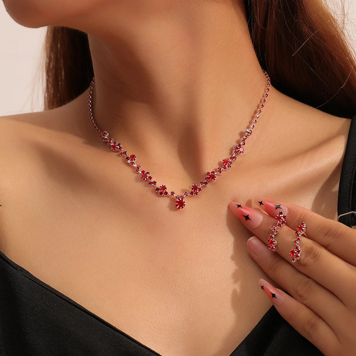 Women’s Fashion Necklace & Earrings Set | Rhinestone Bridal Jewelry