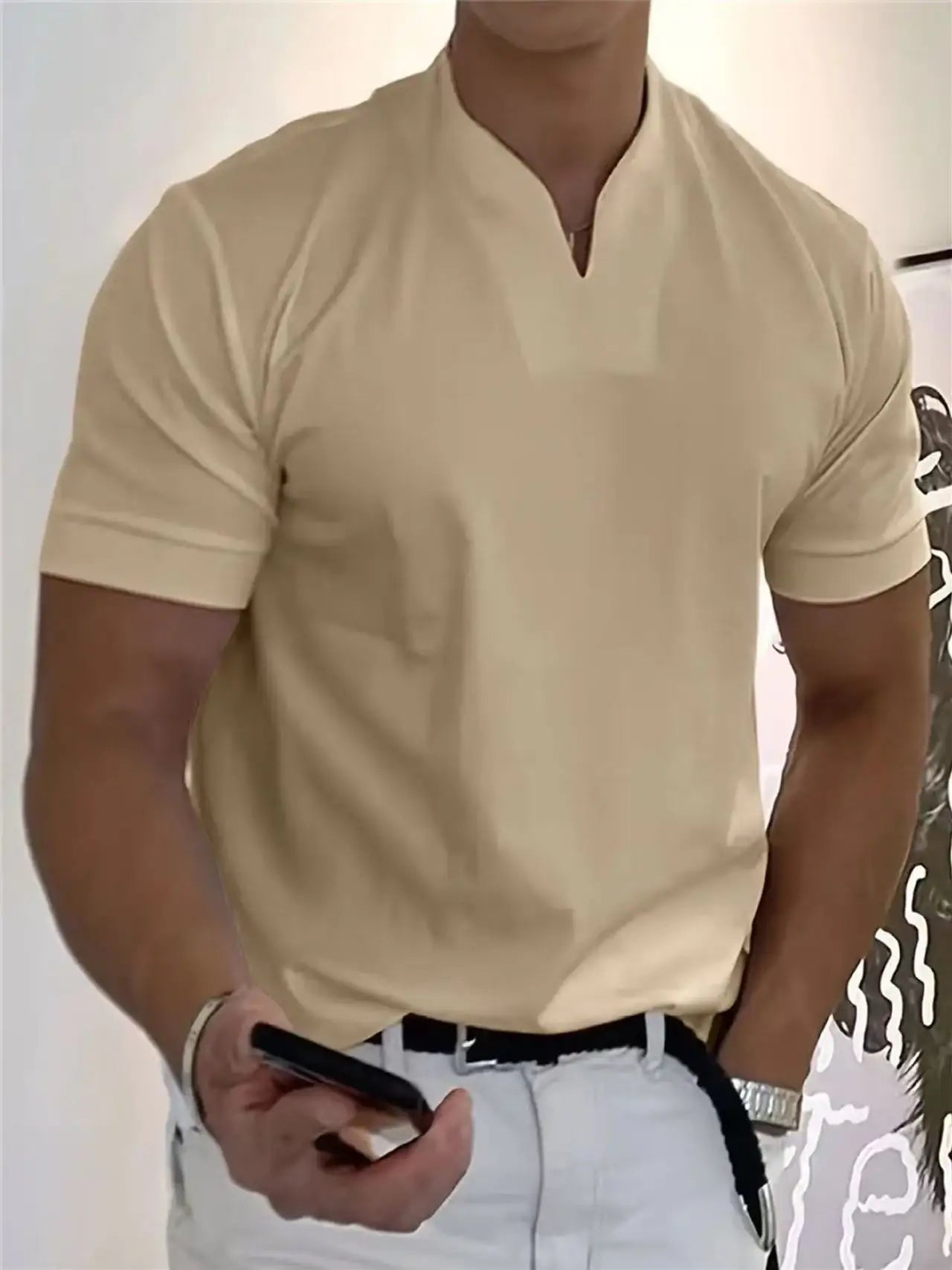 Men’s V-Neck Slim Fit T-Shirt | Summer Cotton Gym