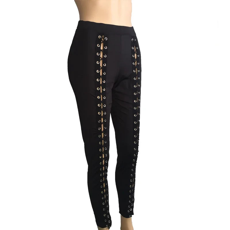 Black Slim Fit Leggings | Women’s Strappy Hole Pants