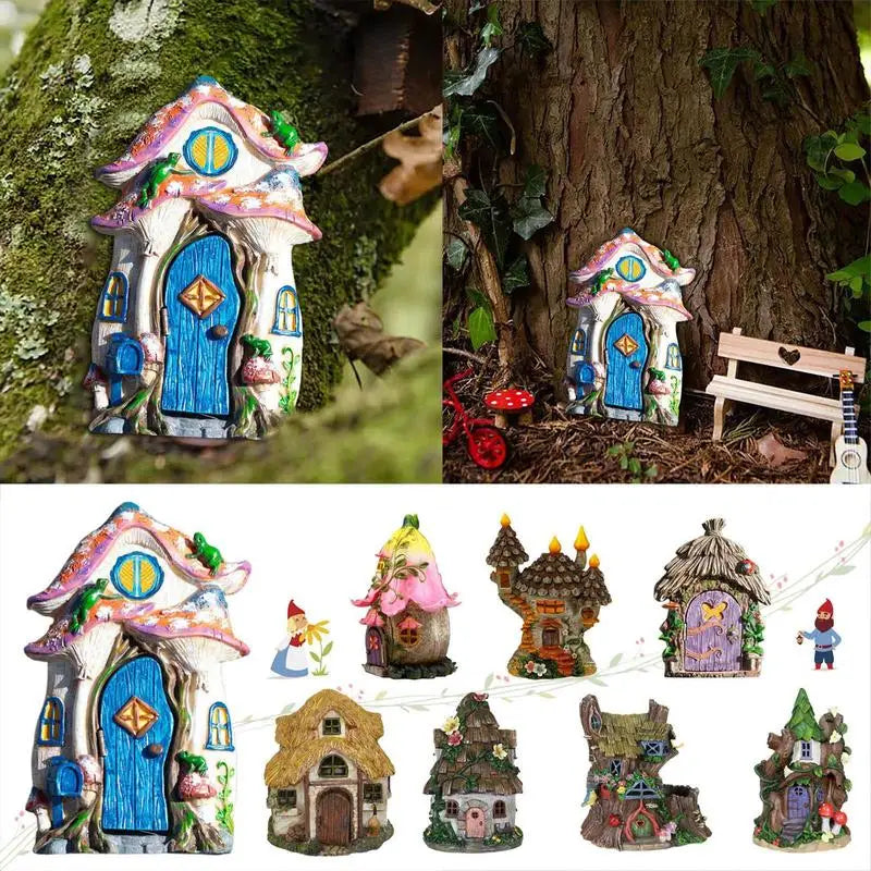 Fairy Garden House Wood Miniature Window And Door Decoration For Tree Art Sculpture Garden Decor For Porch Wall Living Room