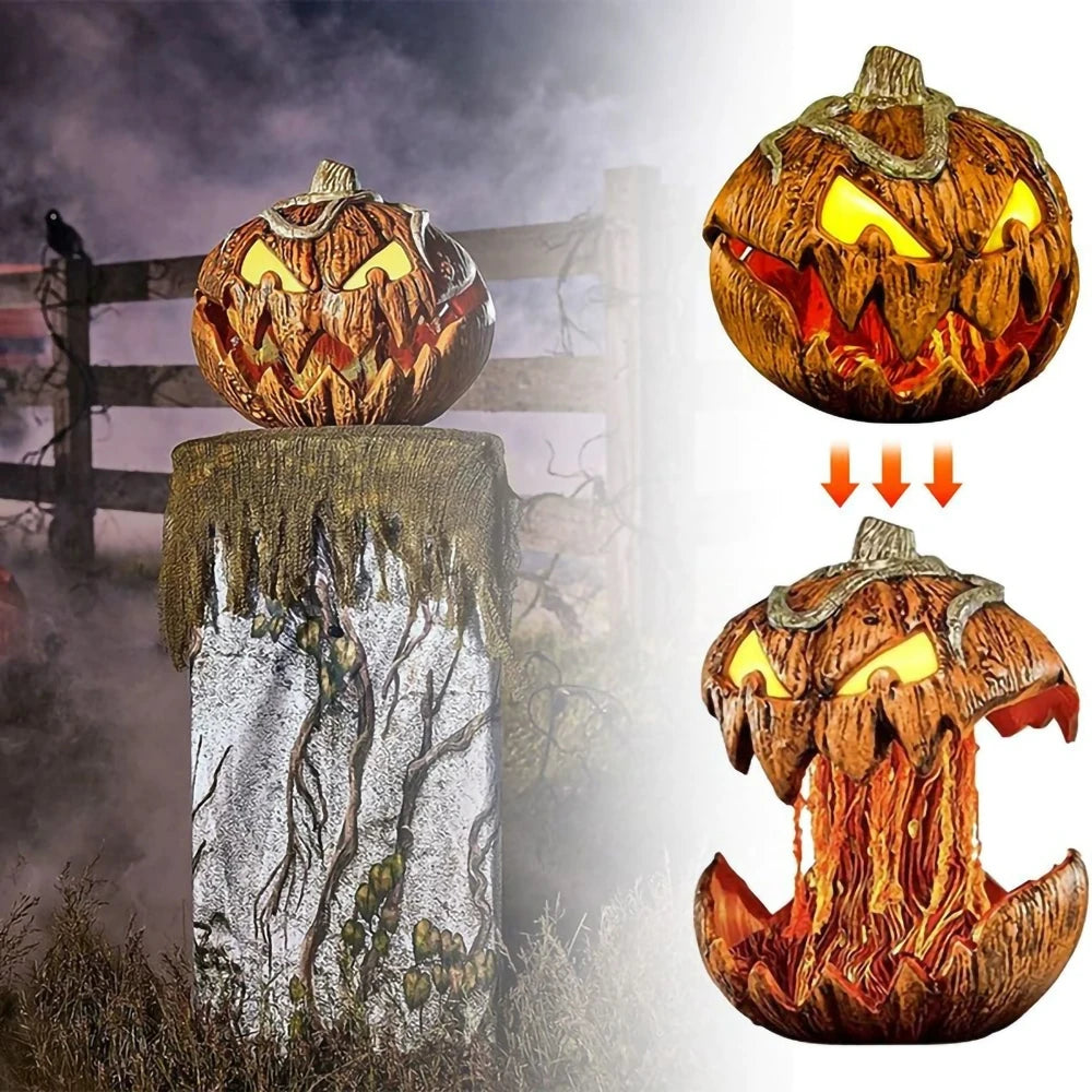 pumpkins with glowing eyes on a foggy background