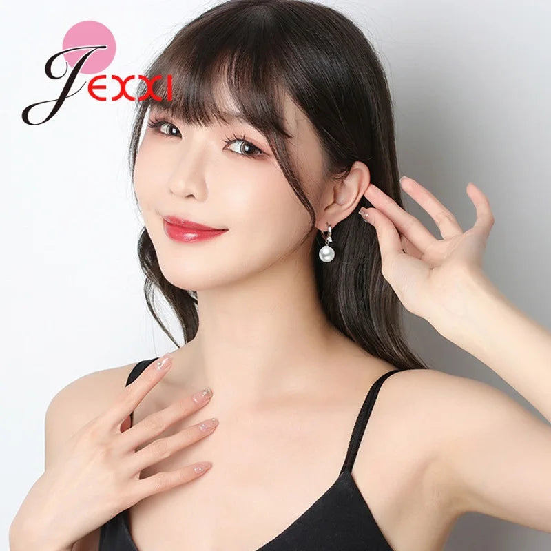 925 Sterling Silver Jewelry Set | Polished Pearl Earrings & Necklace