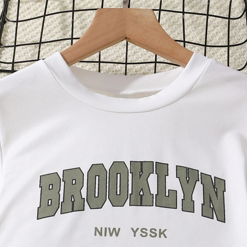 Girls’ Clothing Set 4-7 Years | White Printed Long Sleeve & Army Green Pants