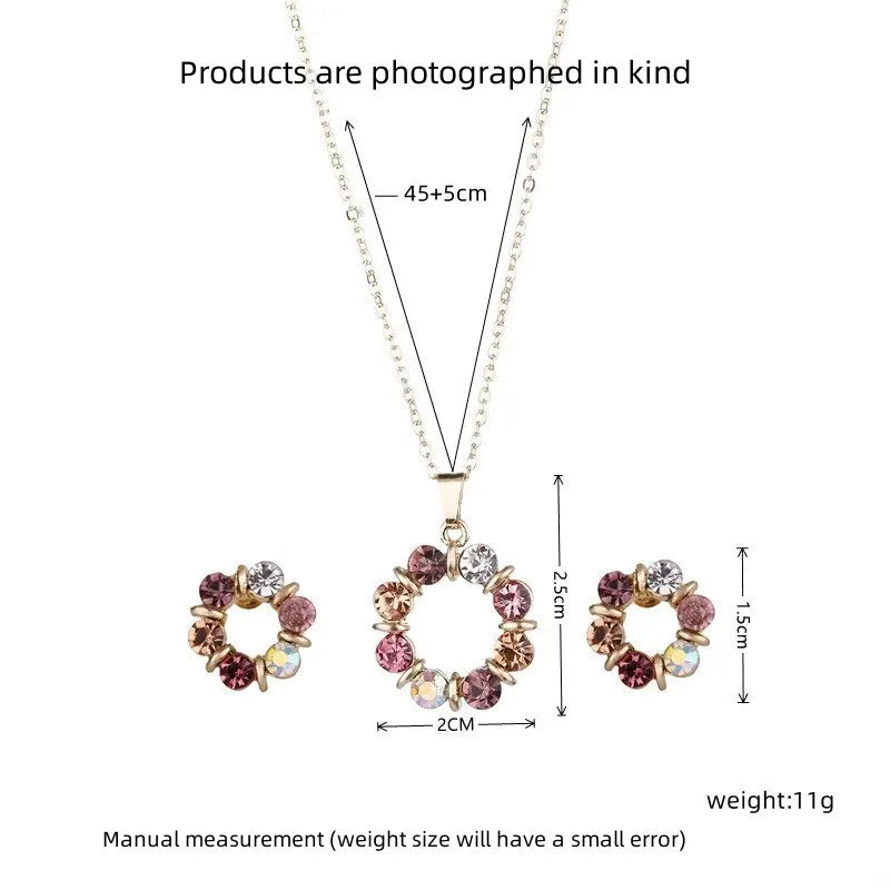 3pcs Gold Necklace & Earrings Set | Celebrity Style Diamond Circle