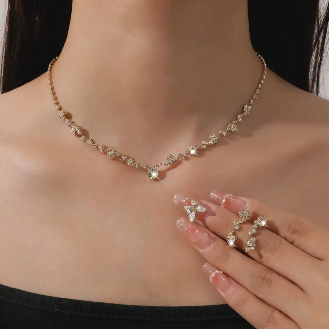 Women’s Fashion Necklace & Earrings Set | Rhinestone Bridal Jewelry