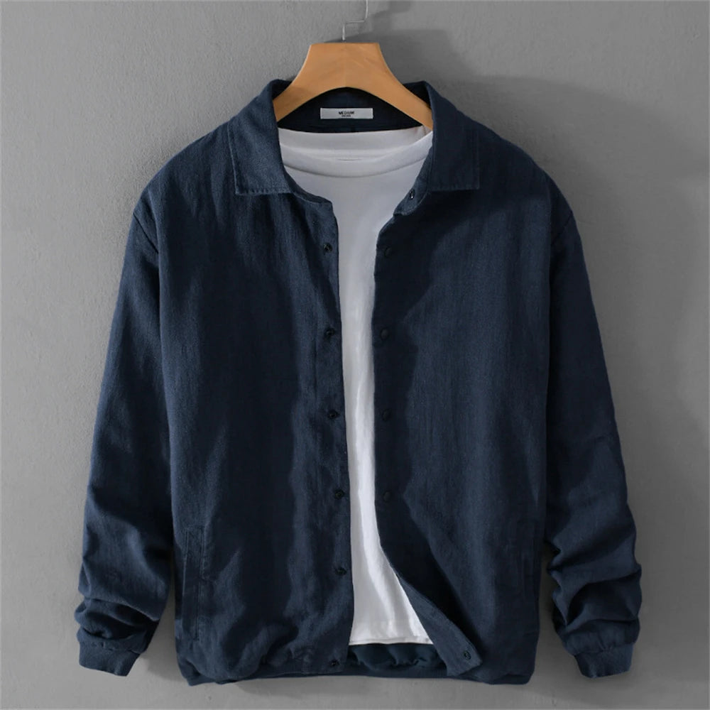 Men’s Fashion Linen Jacket Spring Autumn Casual Solid Coat
