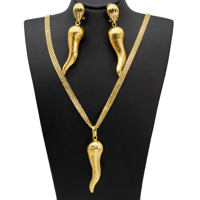 Brazilian 24K Gold Plated Jewelry Set | Chili Earrings & Pendant