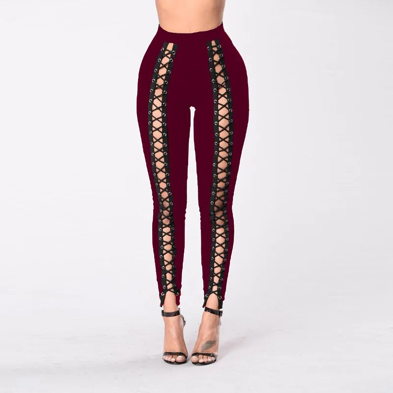 Black Slim Fit Leggings | Women’s Strappy Hole Pants
