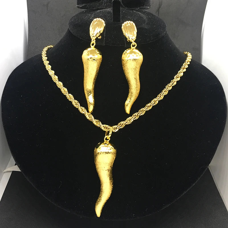Brazilian 24K Gold Plated Jewelry Set | Chili Earrings & Pendant