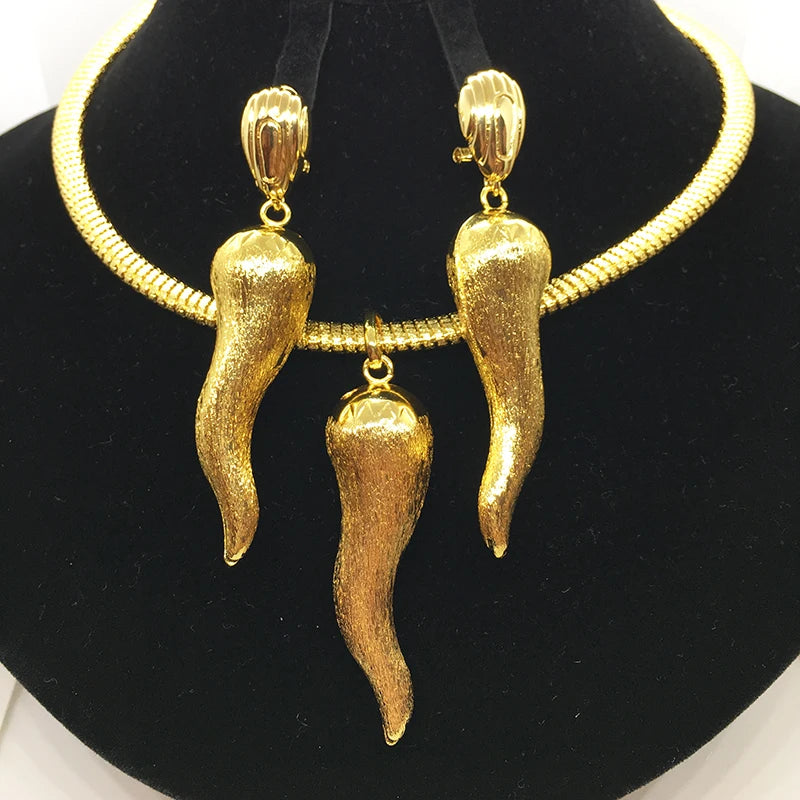 Brazilian 24K Gold Plated Jewelry Set | Chili Earrings & Pendant