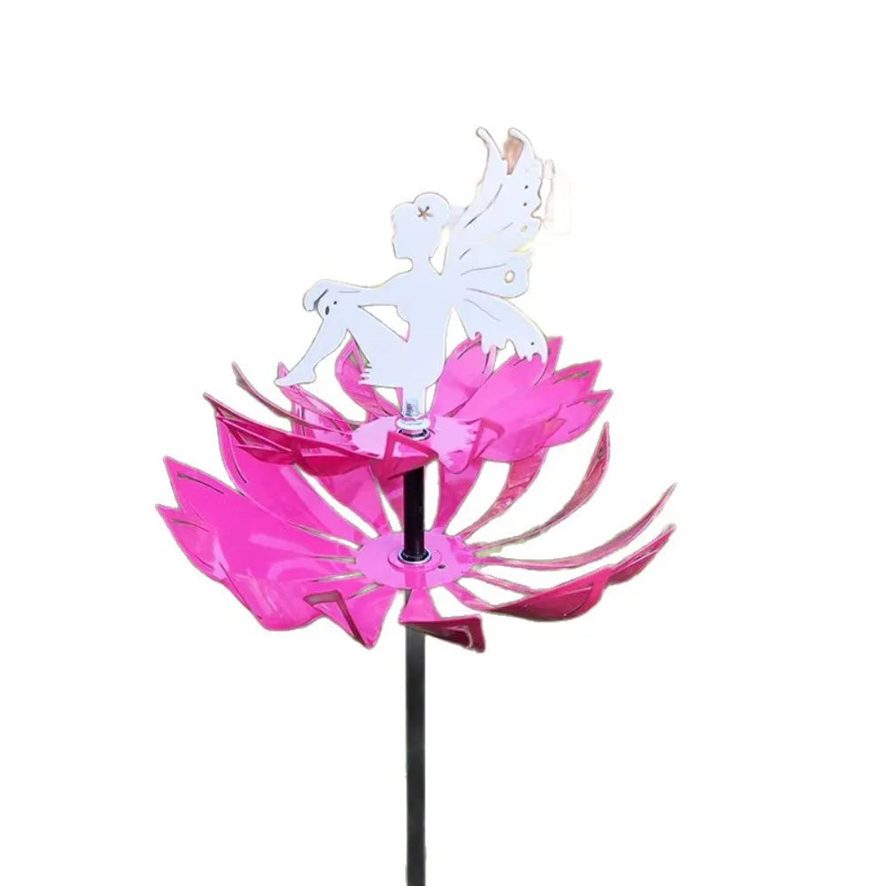 Crafts Rotating Garden Flower Fairy Sculpture Iron Art Detachable Wind Spinner Creative Metal Windmill Lawn