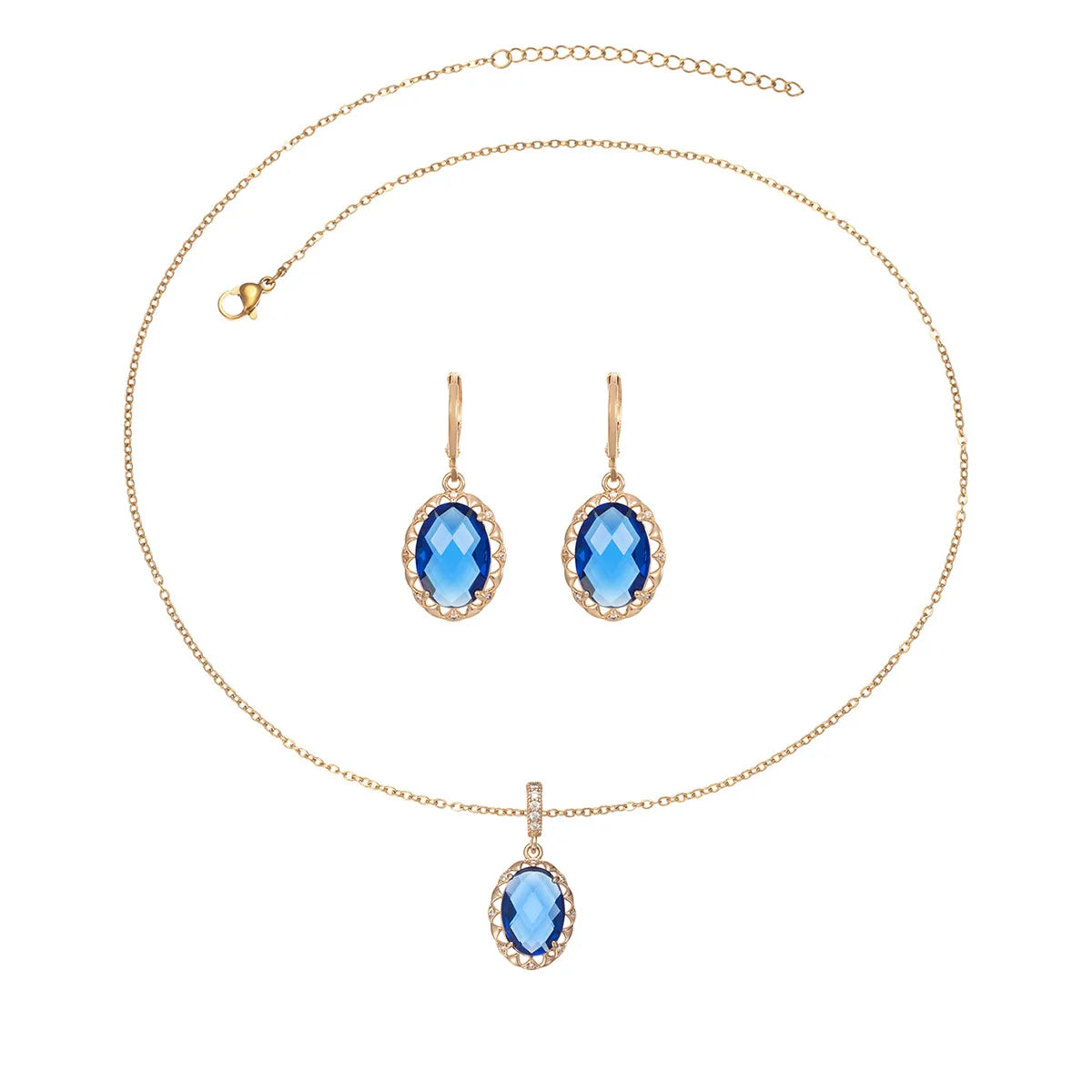 Gold Plated Copper Jewelry Set | Blue Zirconia Accent Accessories