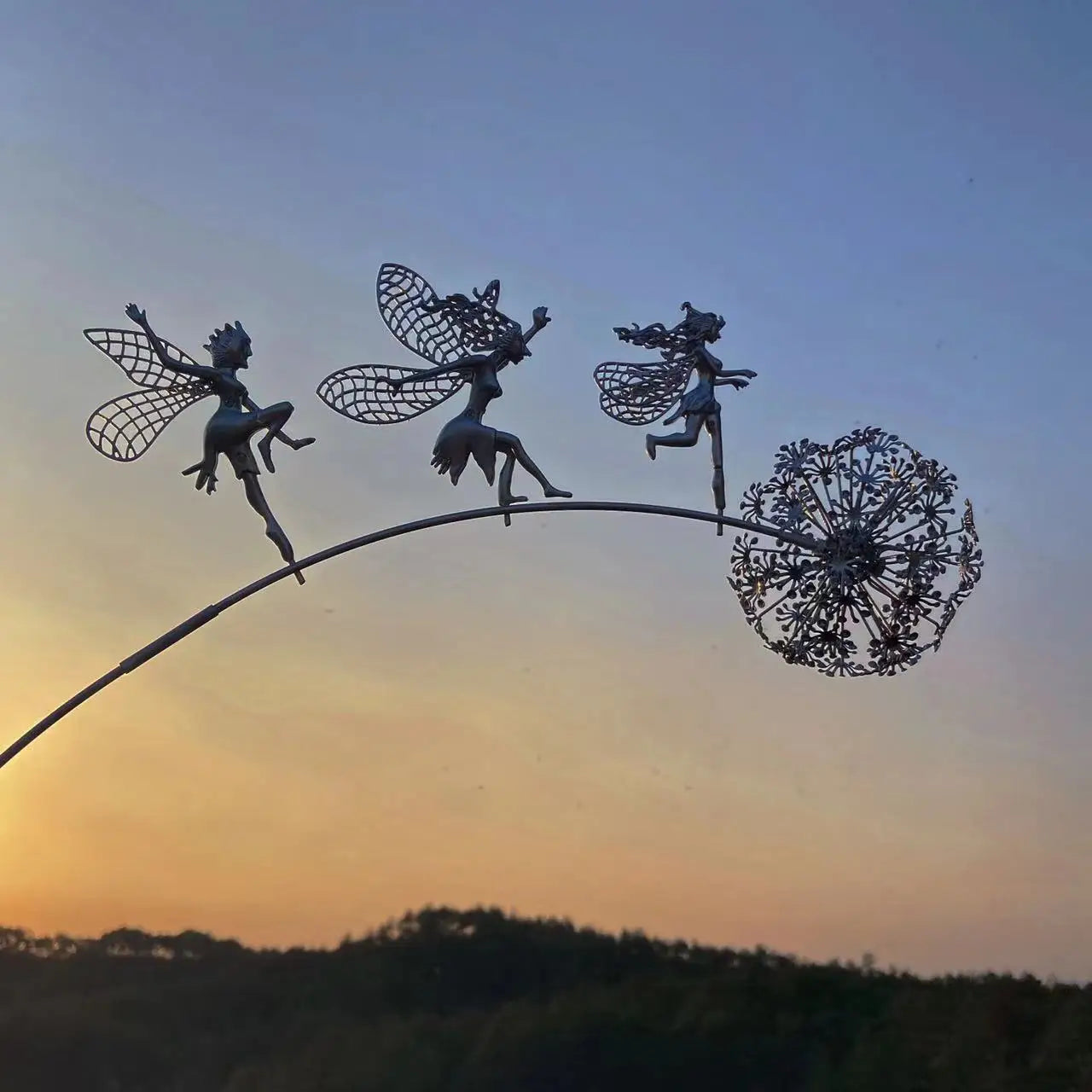 Metal Fairy Wings Garden Statues, Garden Accessories, Dandelions, Metal Elf, Decoration, Lawn, Landscape Sculpture